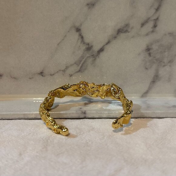 Emery 24K Plated Gold Textered Cuff Bracelet - Picture 6 of 11